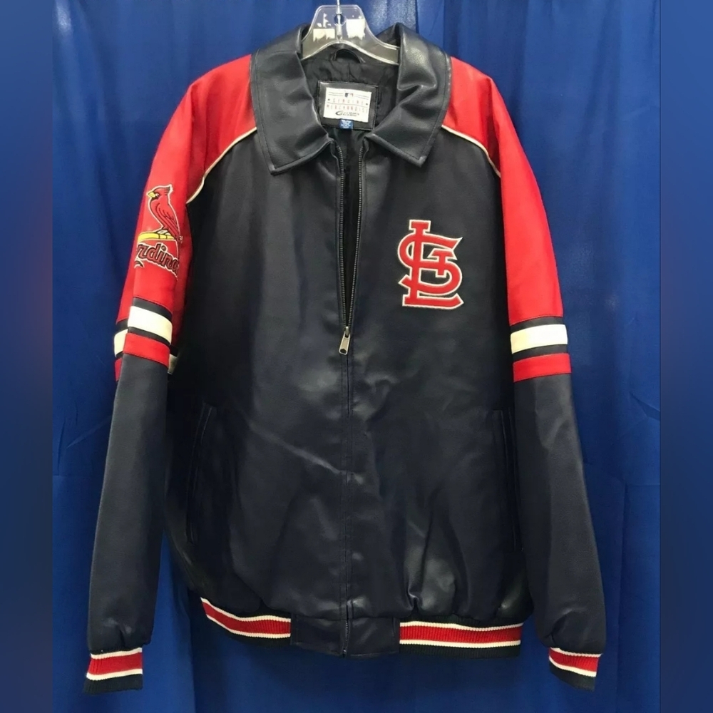 Genuine Merchandise Blue & Red Leather like Baseball Jacket Coat - Size XXL